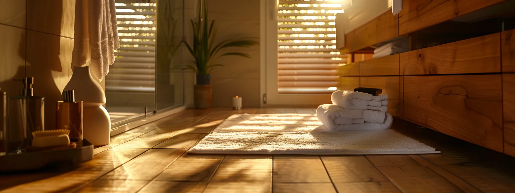 a cozy bathroom with warm underfloor heating and towels at the ready.