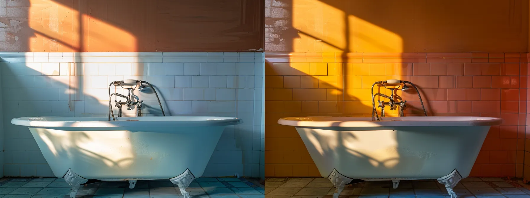 a bathtub being resurfaced with a customized color, adding a unique touch to the bathroom.