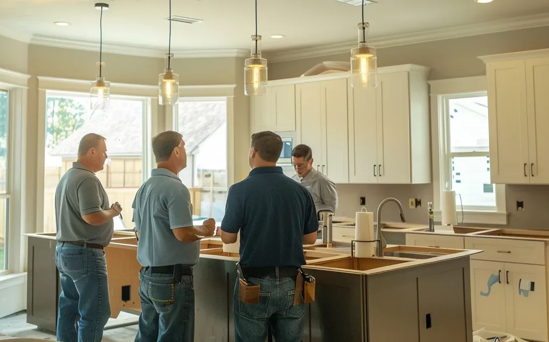 contractors discussing kitchen renovation costs and project aspects.