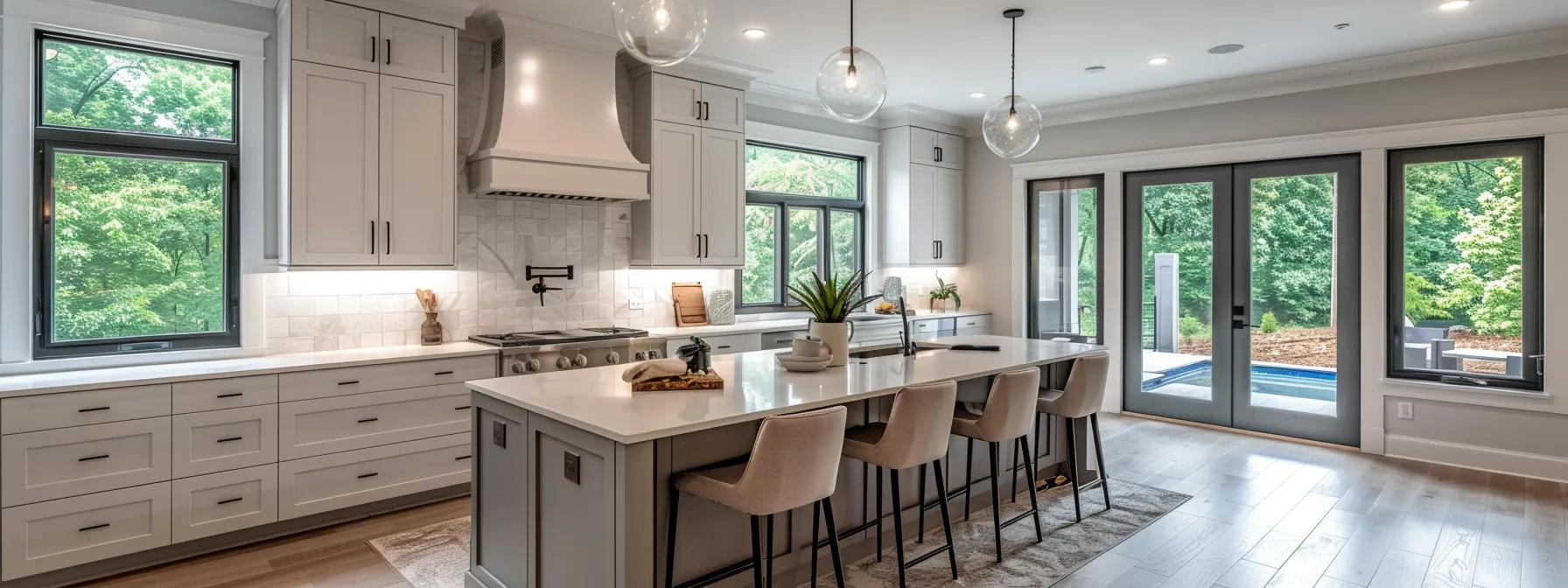 a beautifully resurfaced kitchen with modern cabinetry and finishes serving as a stunning centerpiece of the home.