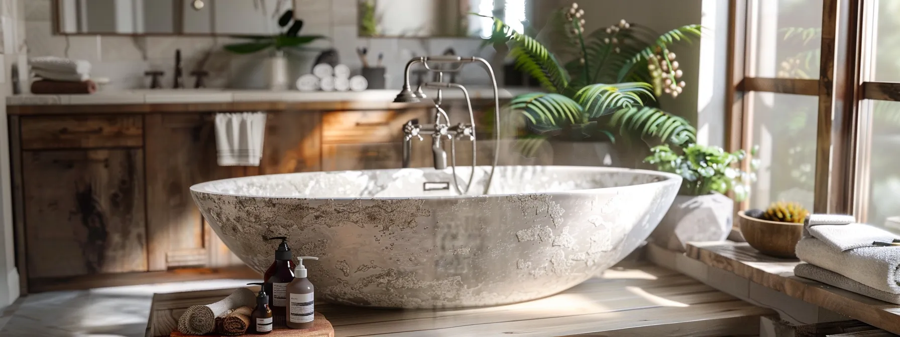 a professional is examining different materials for bathtub resurfacing in a bathroom.