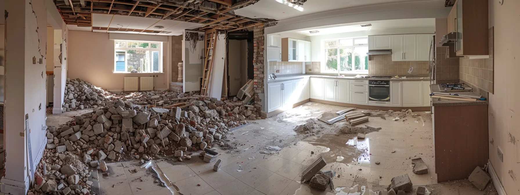 demolition of the existing kitchen to make way for new installations.