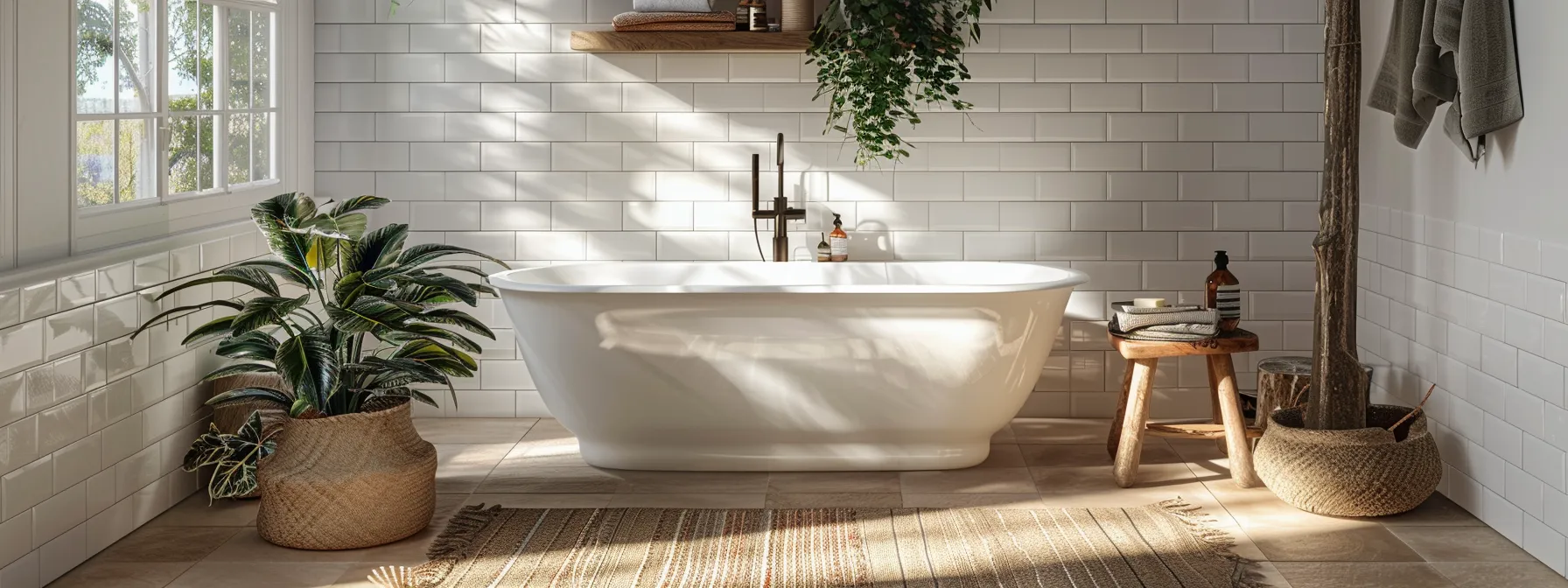 a bathroom with a newly resurfaced bathtub and tiles, showcasing a modern updated look without the cost of total replacement.