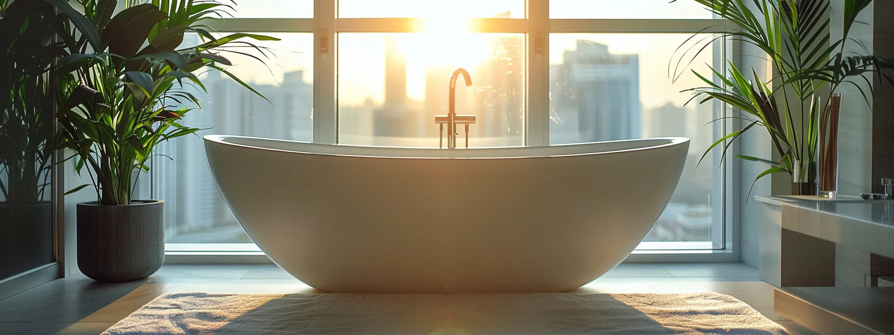 a newly refinished bathtub glistening in a modern bathroom.