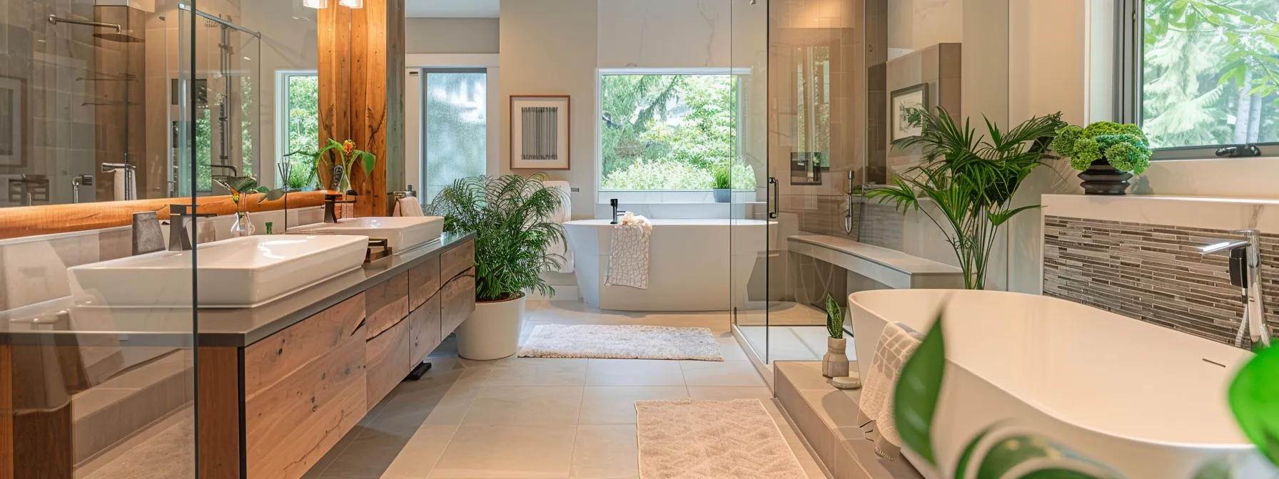 an eco-expert contractor discussing sustainable bathroom upgrades with a homeowner.