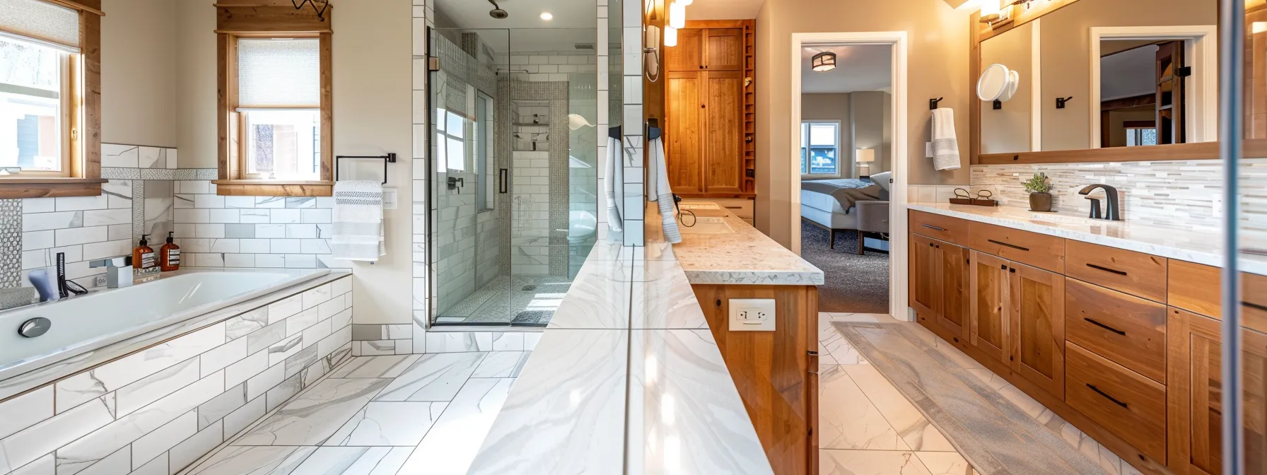 a bathroom with newly updated ceramic tile accents and fresh grout, showing a modern and inviting space.