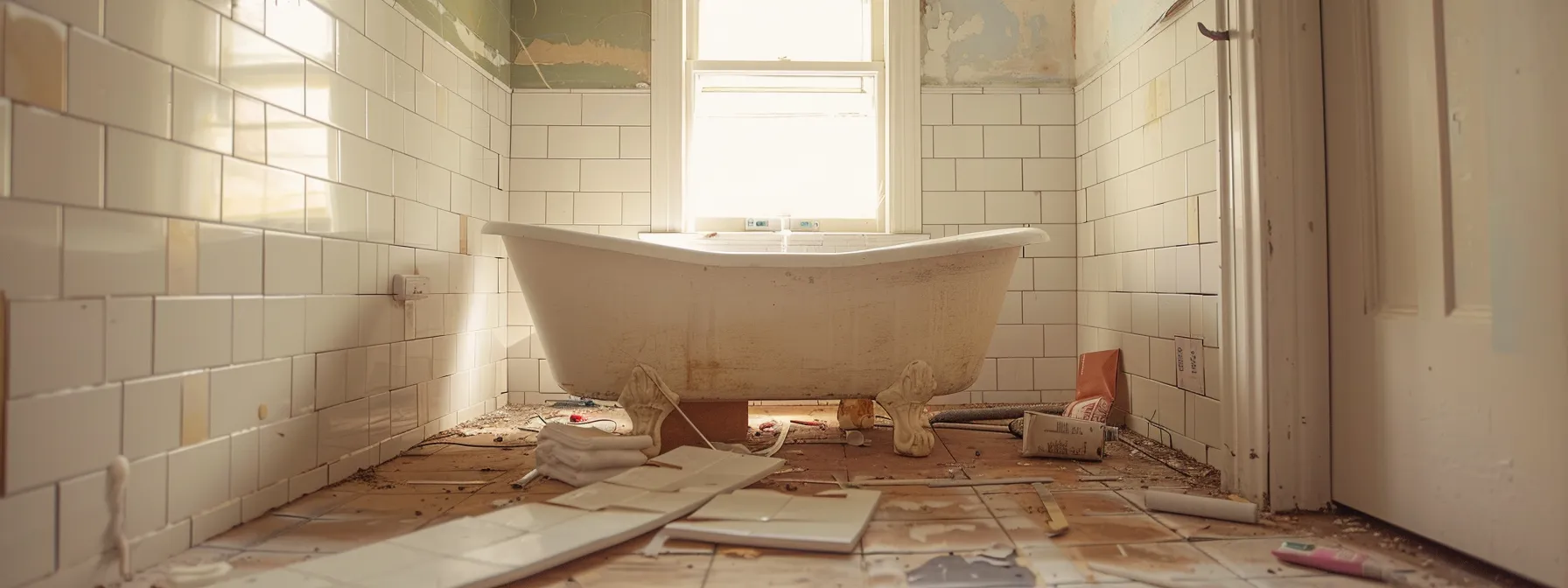 a bathroom being resurfaced, with old fixtures being refinished instead of replaced, showcasing a sustainable and environmentally-friendly renovation choice.