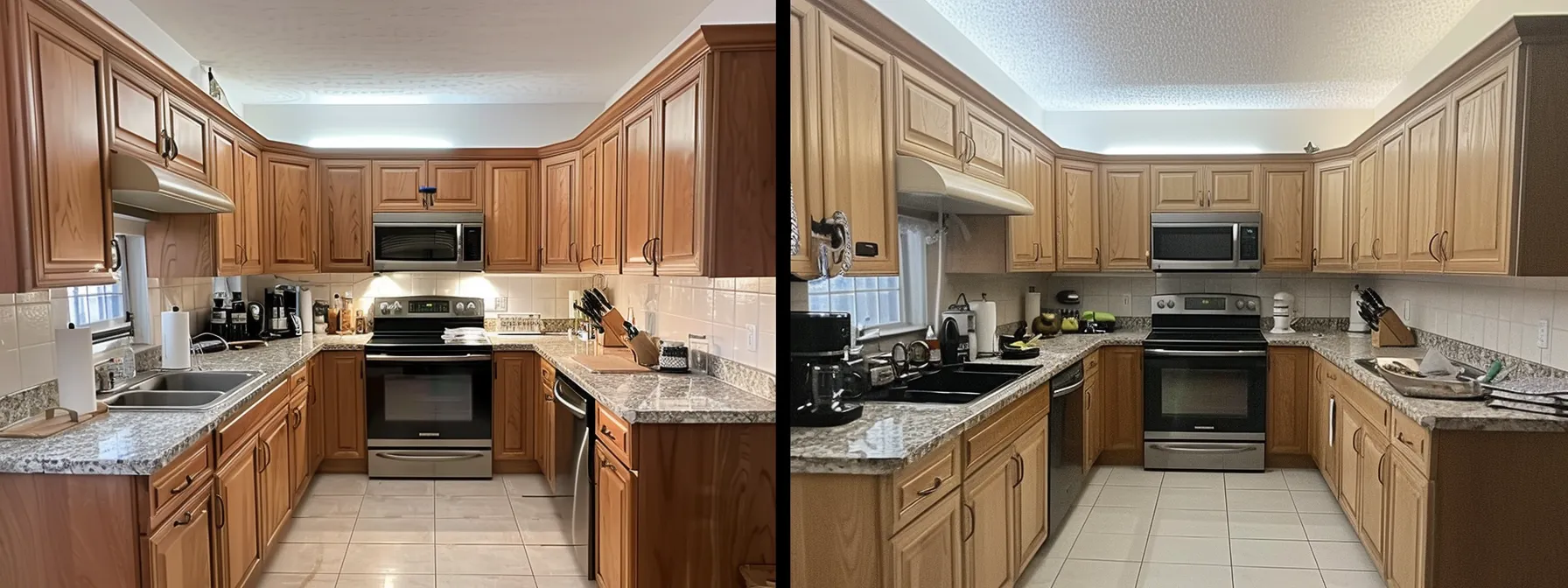 a kitchen with cabinets being refaced to achieve a refreshed appearance on a budget.