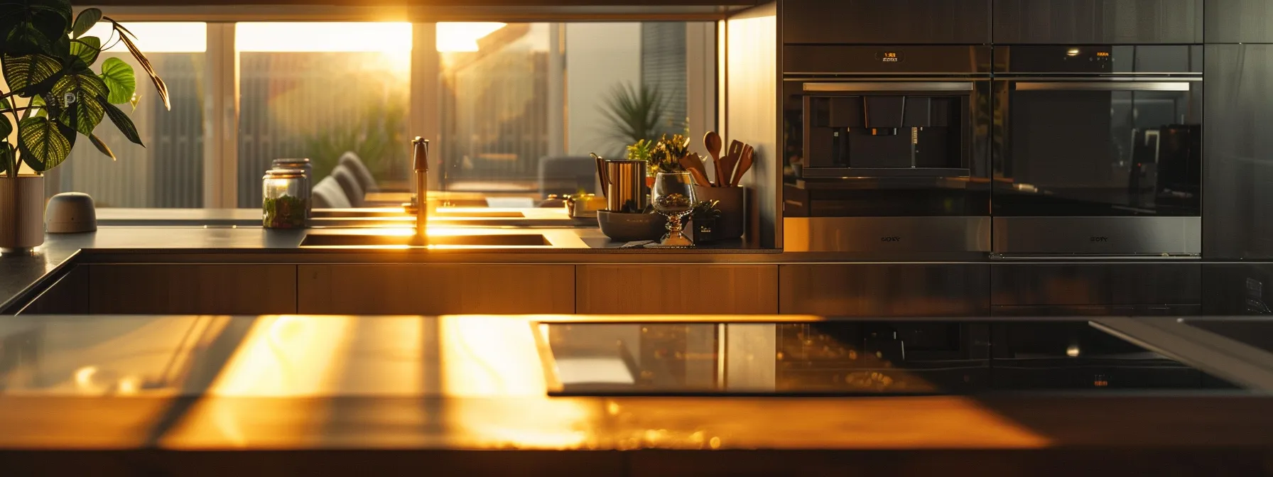 a modern kitchen with sleek energy-efficient countertop appliances.