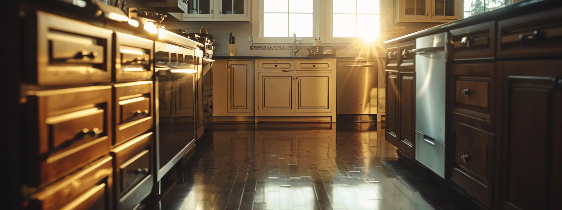 a person inspecting kitchen cabinets for damage prevention and maintenance.