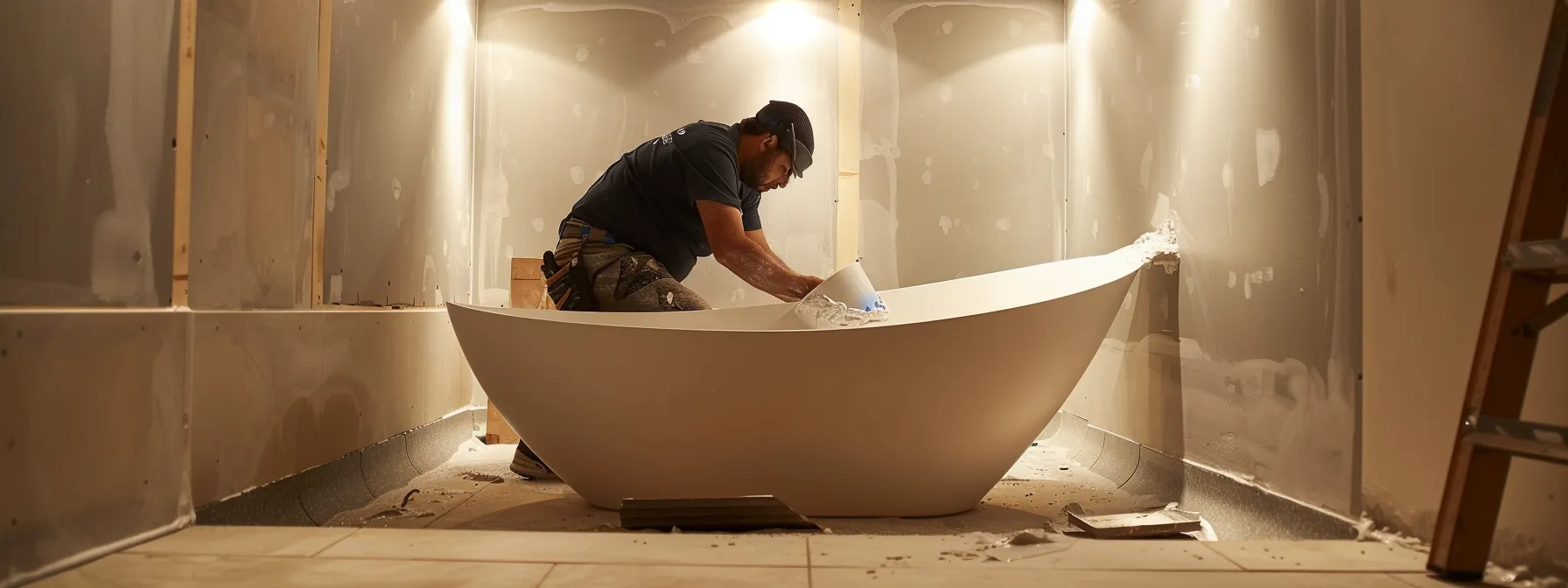 a professional resurfacing team carefully applying a new layer of finish to a bathtub, ensuring a high-quality result.