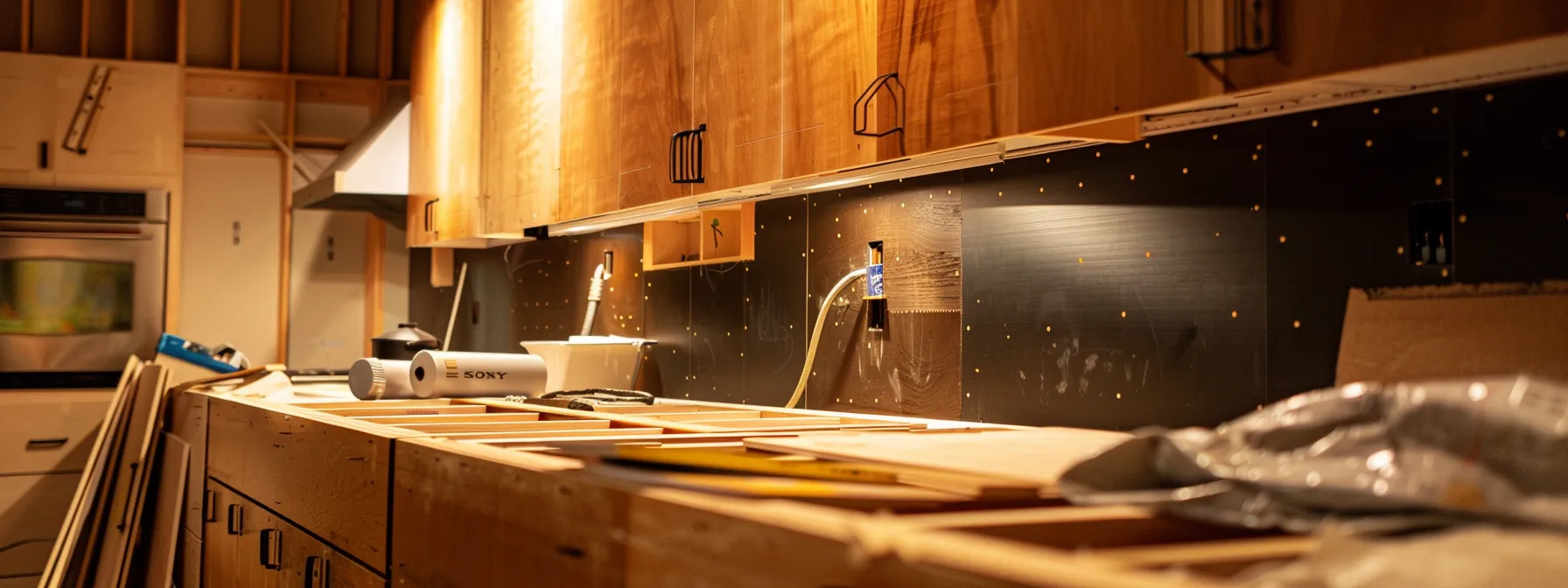 a kitchen cabinet being refinished with plywood in the $1,000 - $5,000 price range.