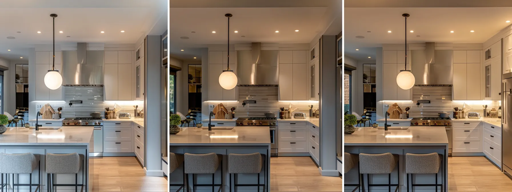 a kitchen with cabinets of varying sizes, creating a visually interesting and dynamic design.