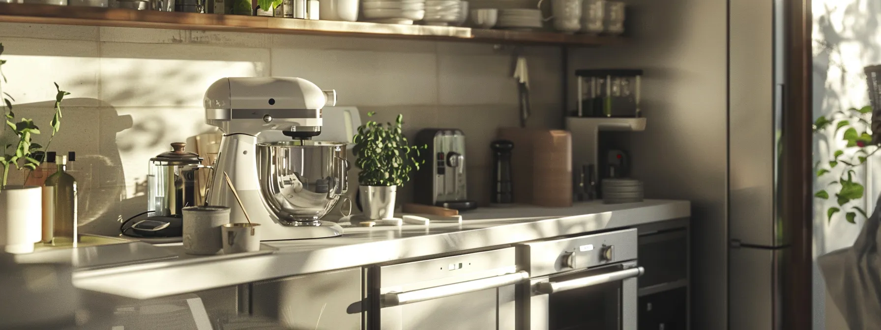 a clean, organized kitchen with a freshly resurfaced countertop and shiny appliances.