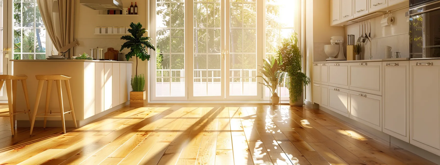 a luxurious kitchen with beautiful maple hardwood floors, exuding warmth and elegance.