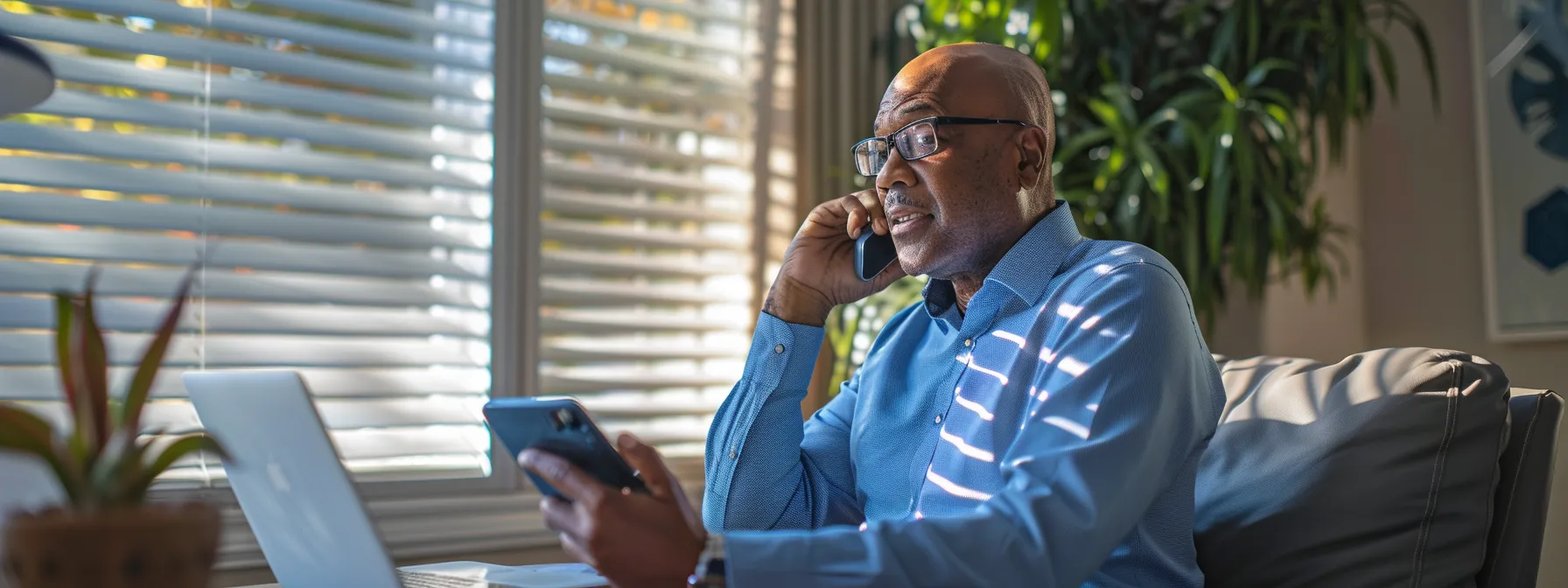 a homeowner conducting a phone interview with a contractor, asking detailed questions about past projects and materials used.