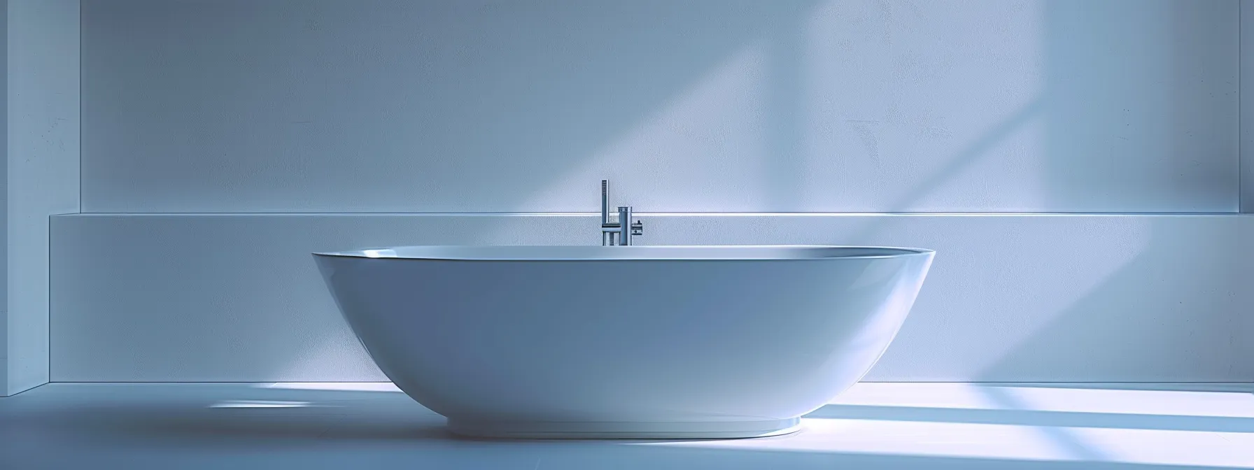 a pristine white bathtub with a sleek modern design.