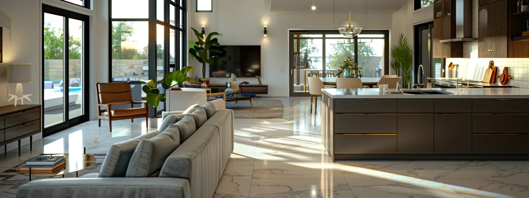 clients observing a spacious kitchen with high-quality tile finishes and a functional layout completed by contractors.