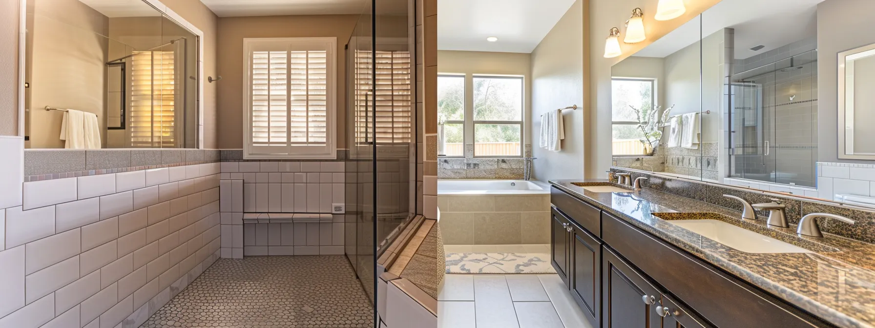 a bathroom with outdated grout and fiberboard cabinetry being resurfaced and refreshed, reducing waste and minimizing environmental impact.