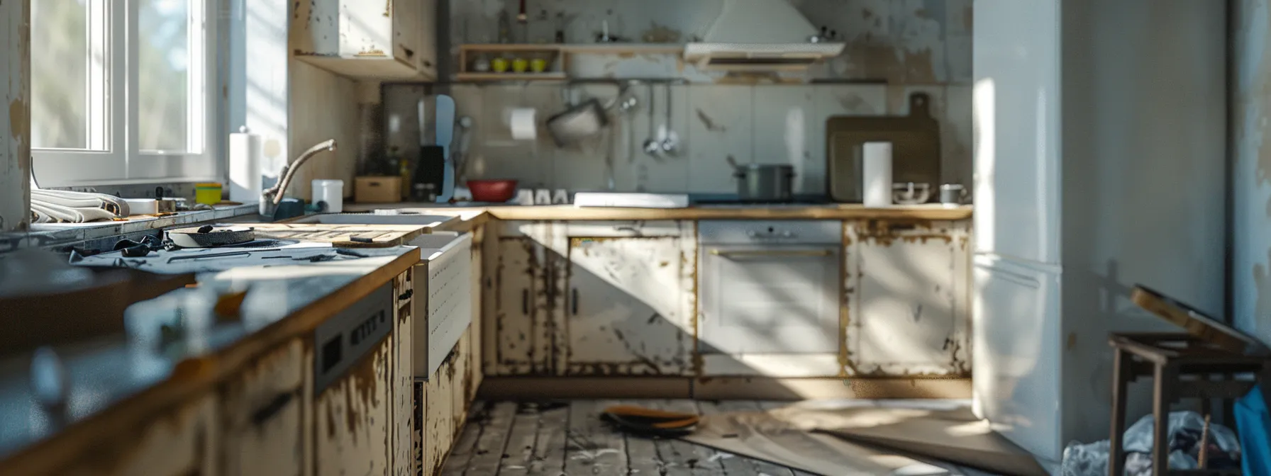 preparing the kitchen for resurfacing by removing items and setting up a temporary kitchen space.