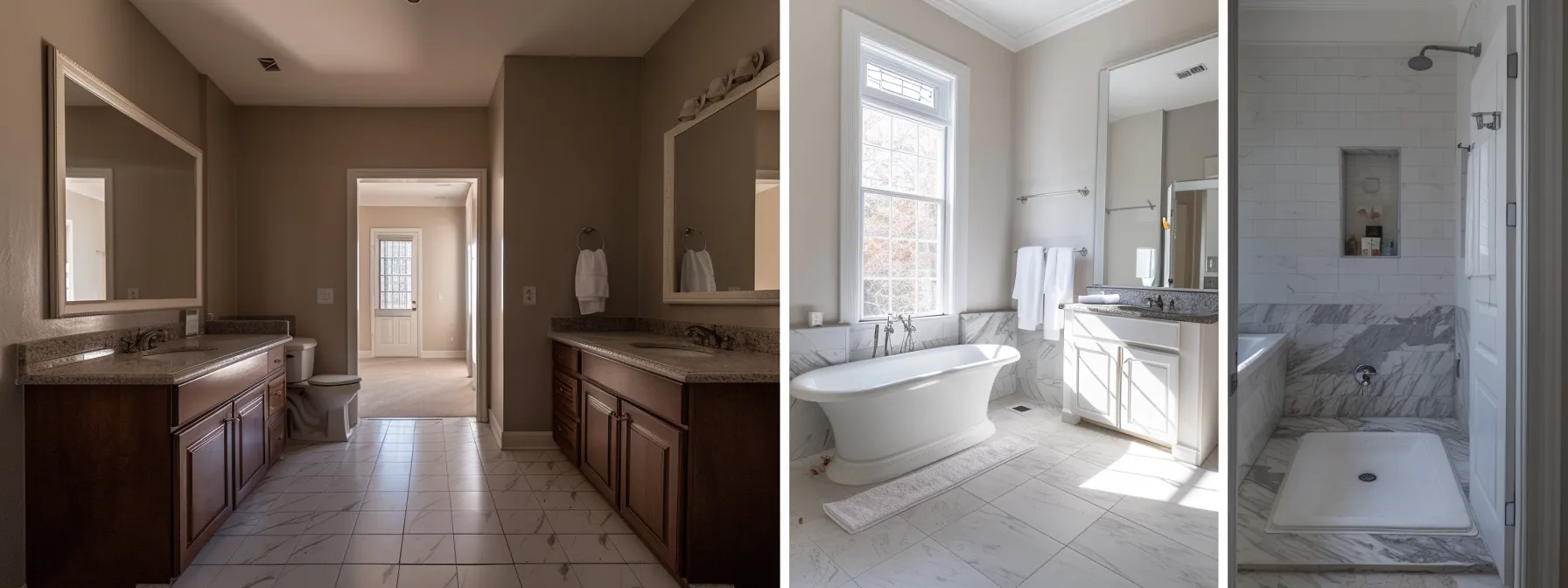 a before-and-after photo showing a worn-out bathroom transformed into a modern and sleek space through resurfacing.