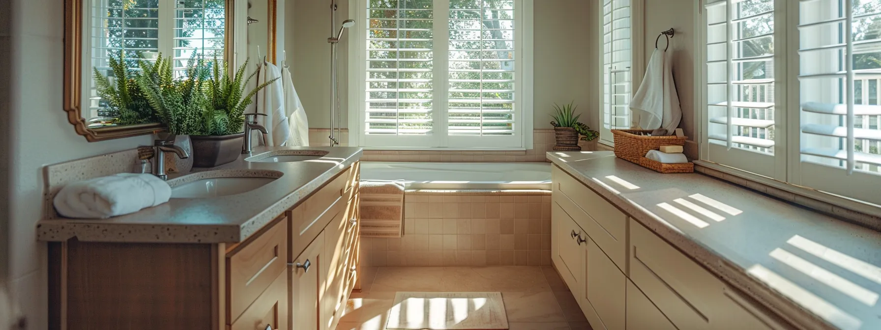 a bathroom with newly resurfaced bathtub and countertop, showcasing modern and clean aesthetic.