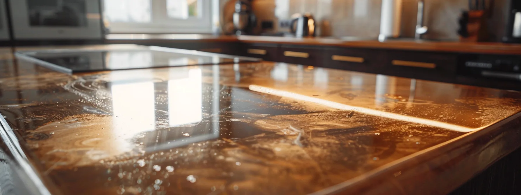 a kitchen countertop being coated with a layer of polyurethane for added protection.