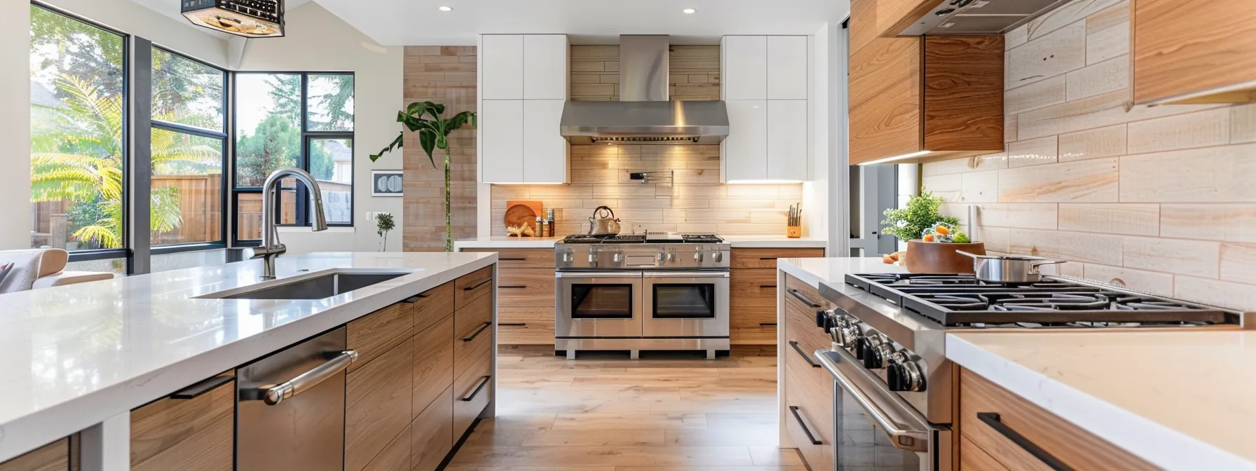 a modern kitchen featuring sleek, timeless shaker cabinets with contemporary hardware.