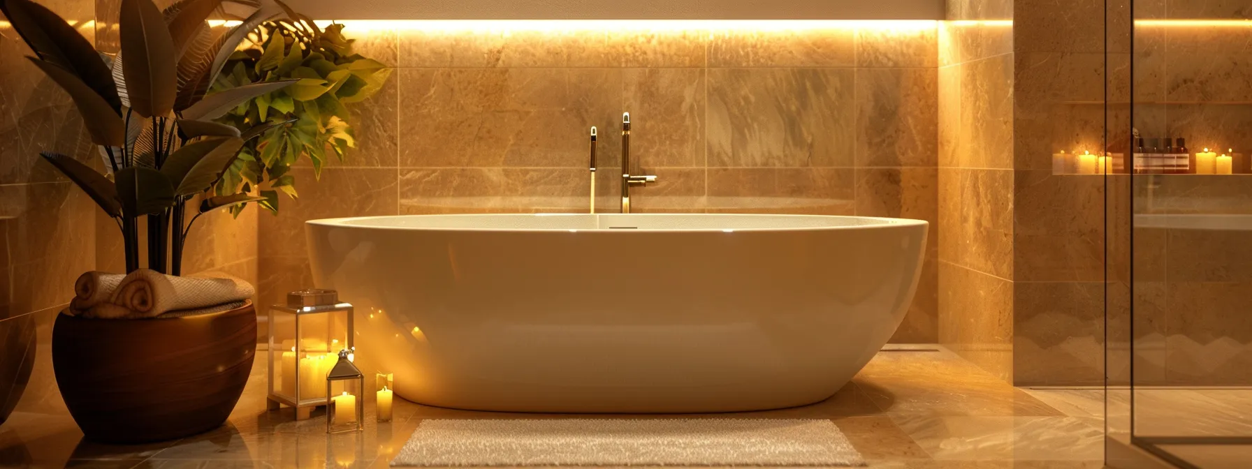 a modern bathroom with sleek ceramic tiles and luxurious heated floors.