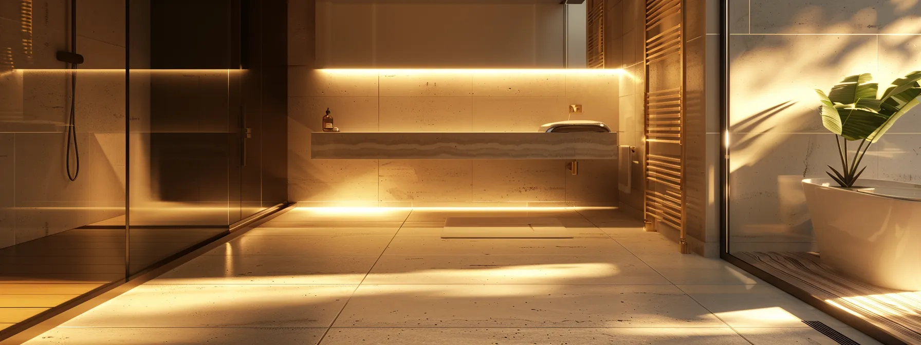 a bathroom renovation project with a modern, stylish design featuring durable flooring and integrated fixtures.