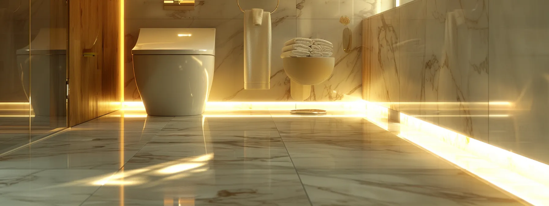 a bathroom with elegant marble floors being heated for energy efficiency and cost savings.