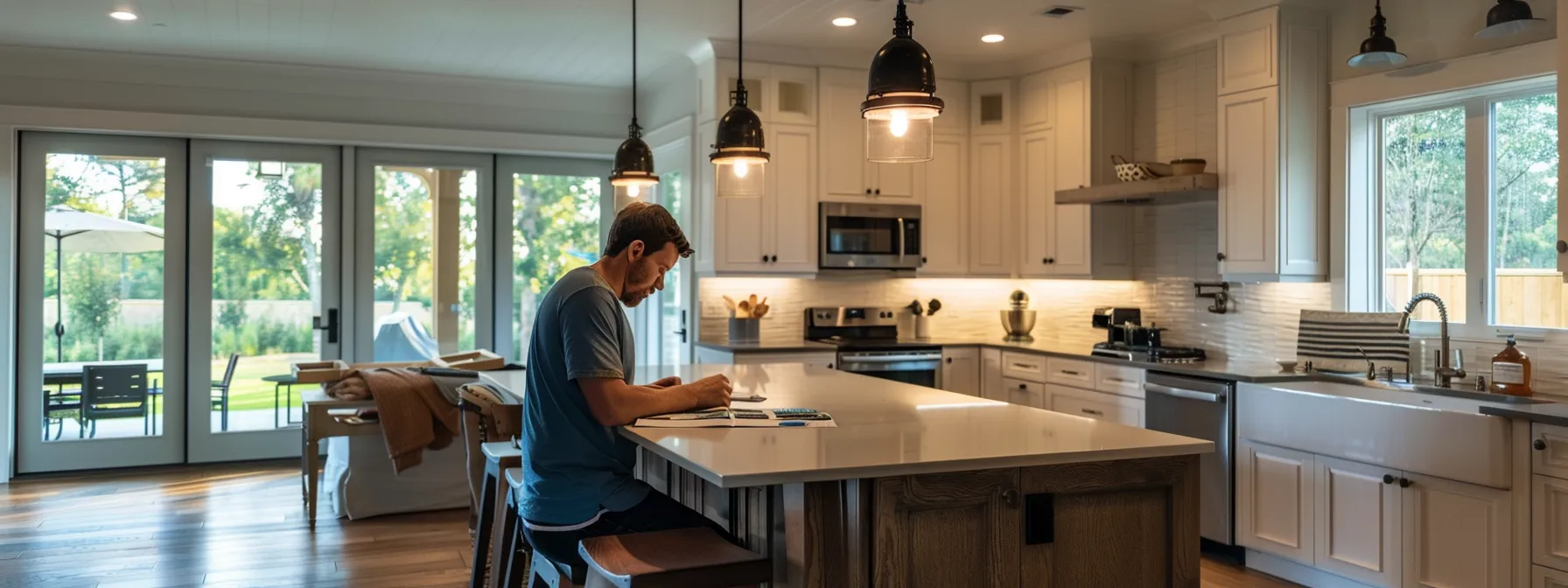 a homeowner carefully reviewing and comparing different proposals from kitchen contractors.