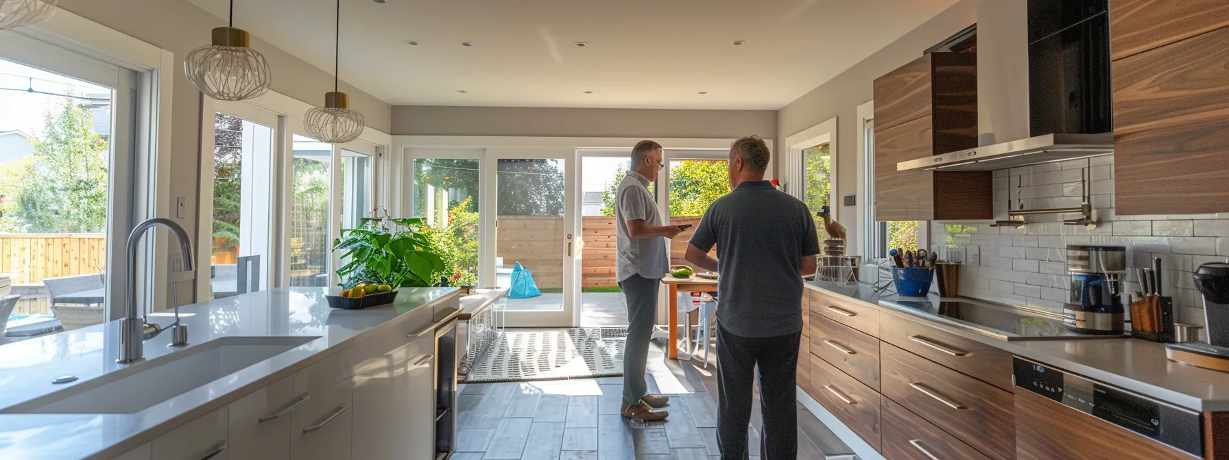 contractors review detailed bids for a kitchen renovation project.