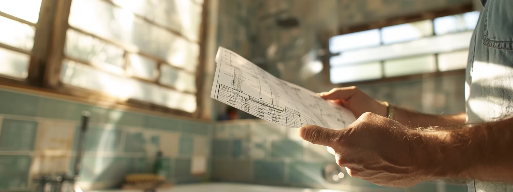 a contractor pointing to a detailed breakdown of costs for a bathroom renovation project.