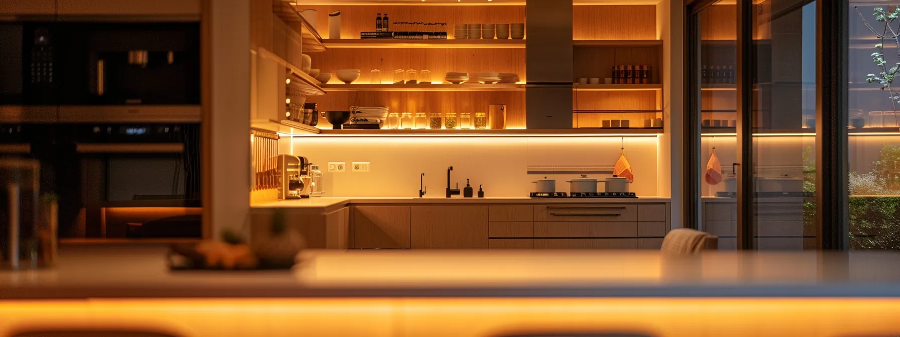 a modern and well-lit kitchen with stylish led fixtures that enhance the overall design and efficiency of the space.