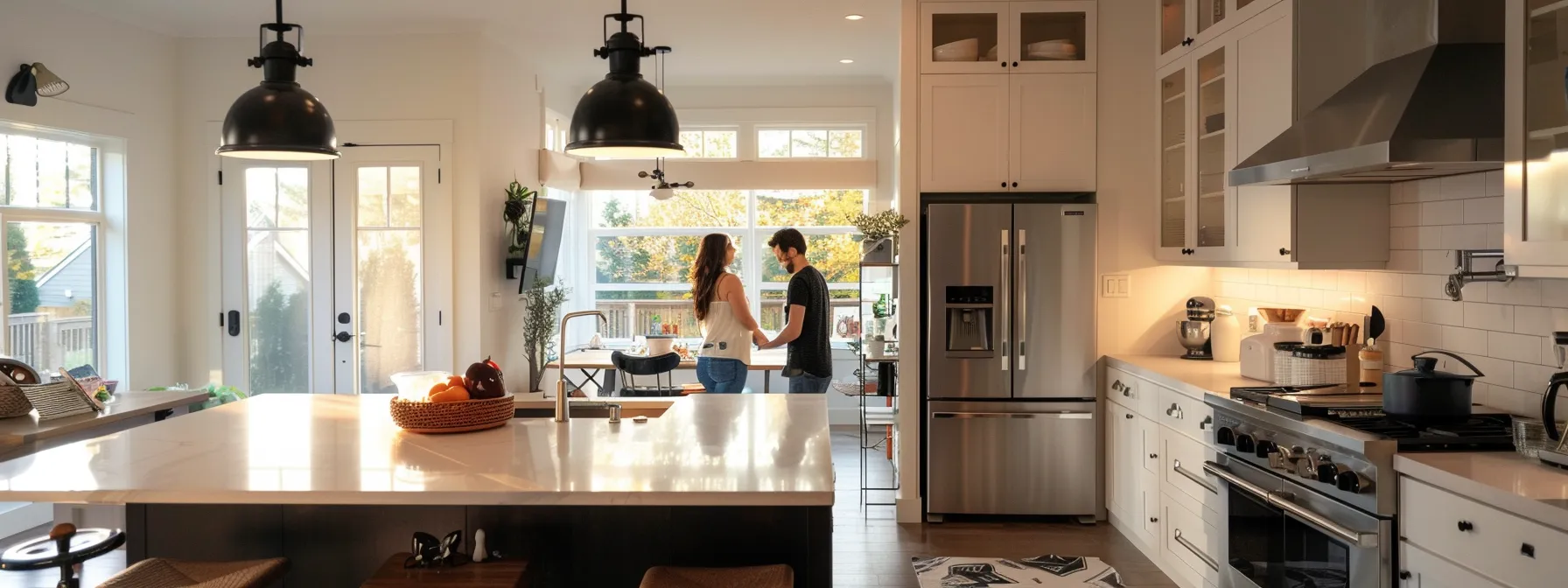 homeowners arranging their kitchen essentials in their newly renovated kitchen, creating an inviting and personalized space.