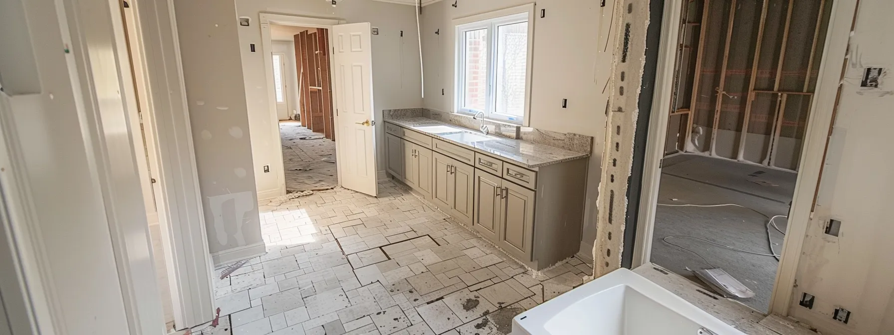 a bathroom with water damage being restored with updated countertop and sink materials to estimate resurfacing costs.