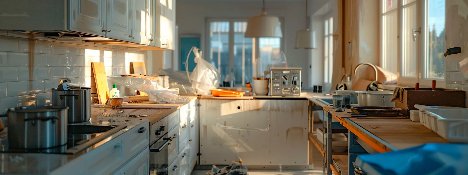 a kitchen being resurfaced with minimal new materials and lower labor costs.