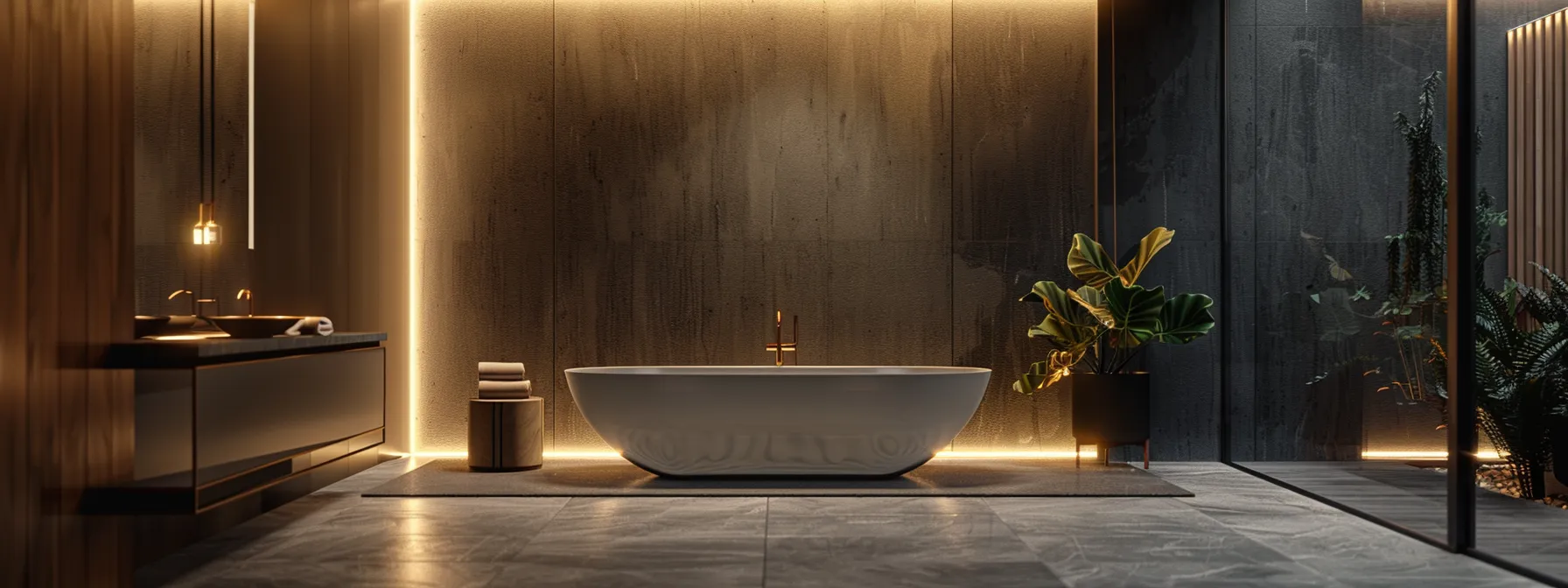 a sleek and modern bathroom with high-end materials and sophisticated finishes, creating a luxurious and exclusive space.