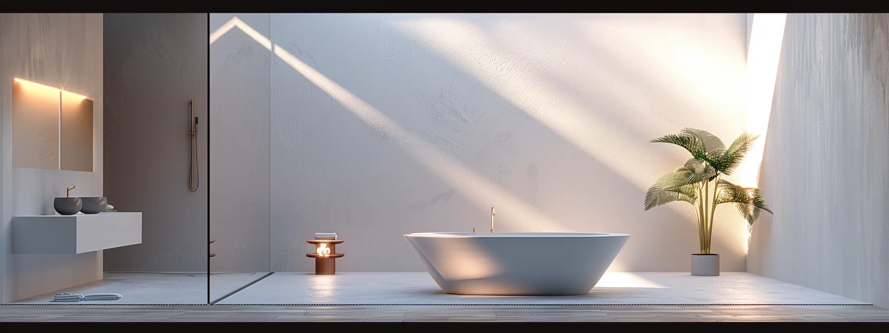 a sleek and modern bathroom with minimalist design and quality fixtures.