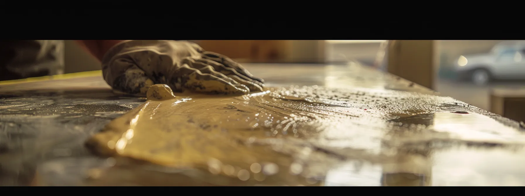 a clean, smooth layer of resurfacing compound being expertly applied to a countertop, ready to transform bathrooms and kitchens.