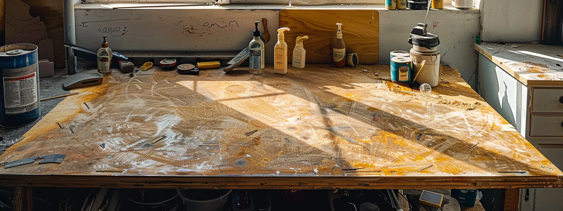 a pristine, spotless kitchen benchtop gleaming under the soft glow of a warm light, showcasing meticulous care and maintenance.