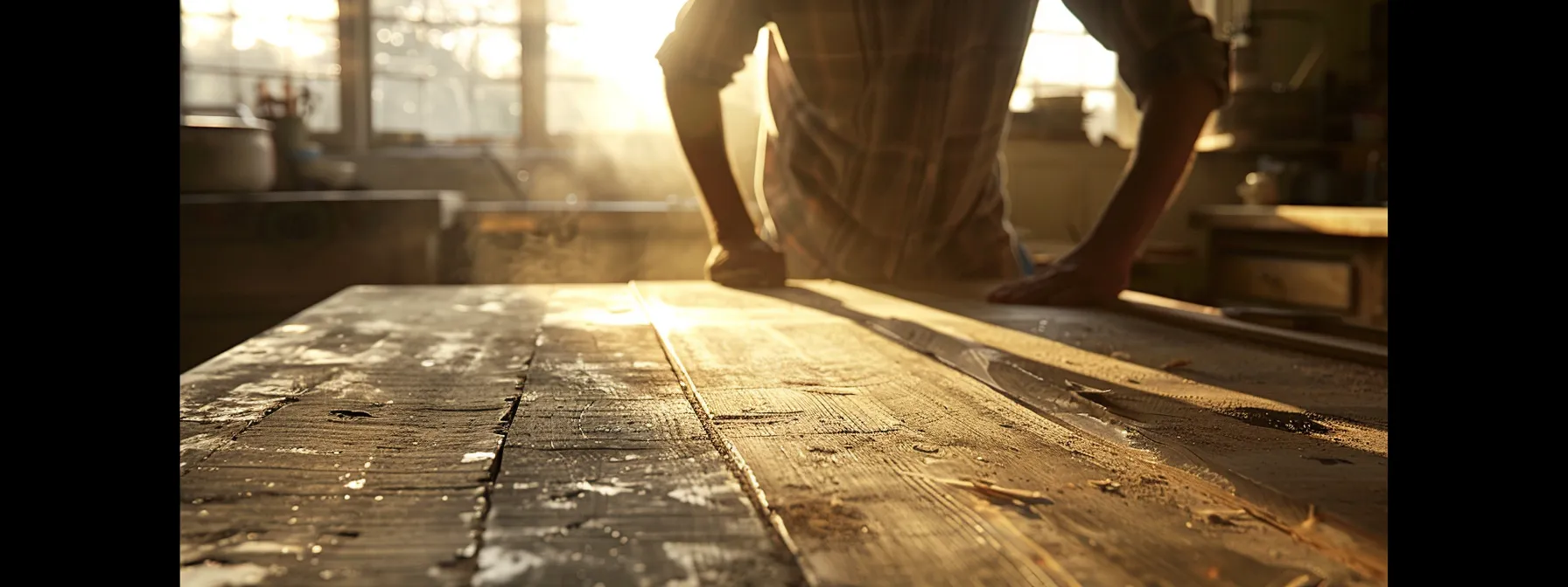 a skilled professional carefully resurfaces a worn benchtop, creating a smooth, luxurious finish that highlights the natural beauty of the wood.