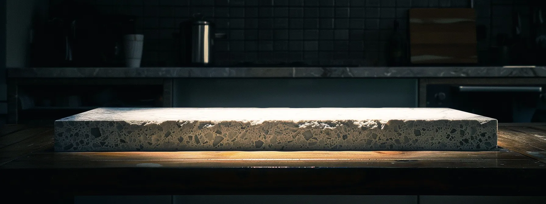 a sleek, eco-friendly quartz benchtop gleams under the soft light, symbolizing a sustainable and responsible choice for a modern kitchen renovation.