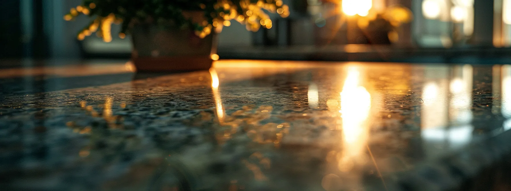 a sleek granite countertop shining under soft lighting, showcasing the balance between luxurious aesthetics and durability.