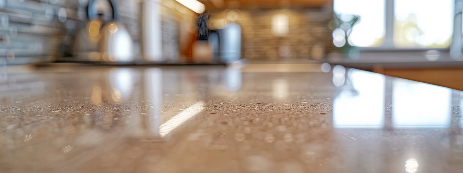 a sleek, modern kitchen countertop with a glossy finish, contrasting oak and laminate materials side by side, showcasing the options for benchtop resurfacing.