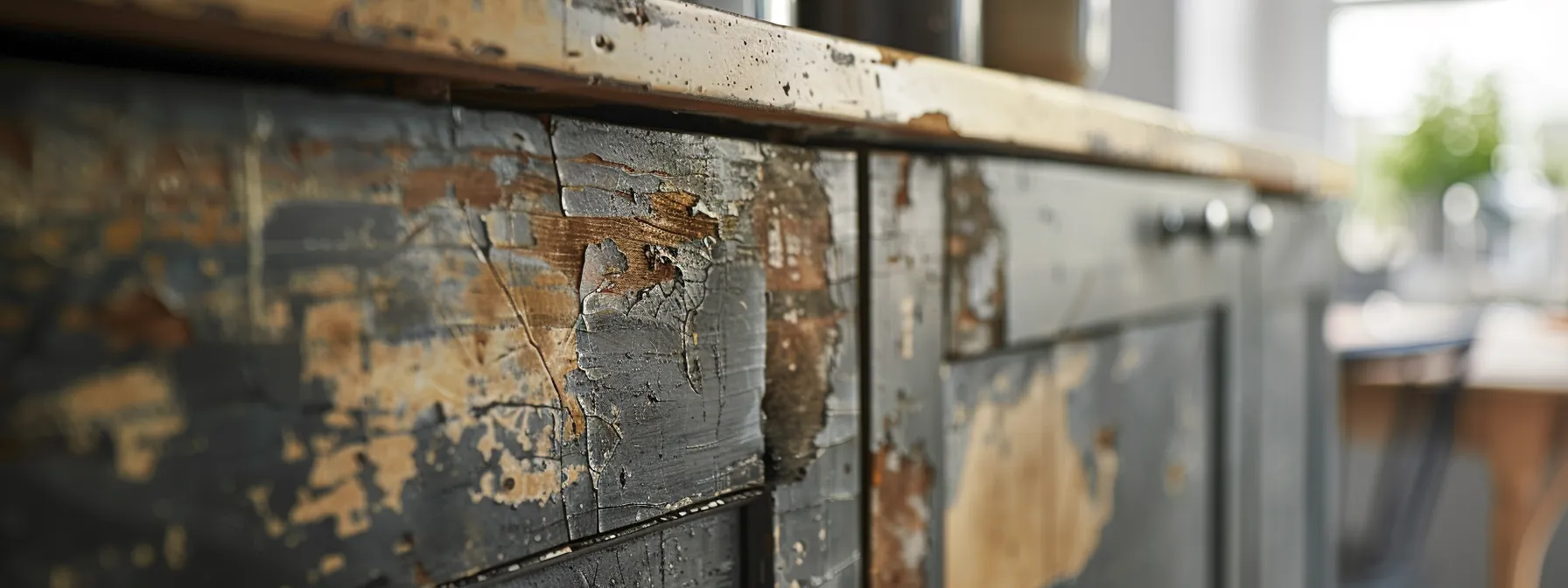 a close-up of a worn, dated cabinet being transformed into a modern, sleek design with a budget-friendly renovation.